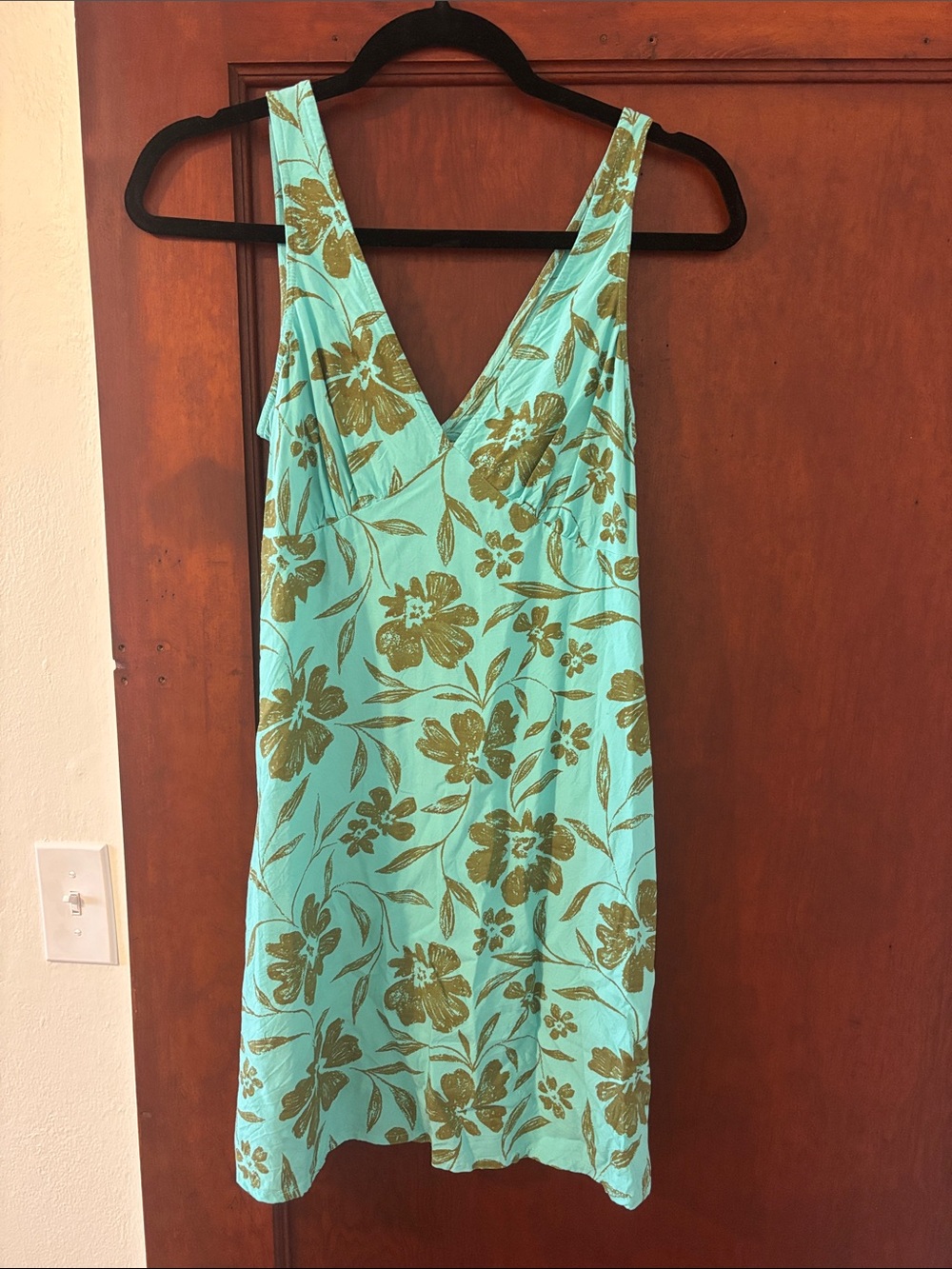 Billabong V-Neck Floral Mini Dress in Aqua and Olive
